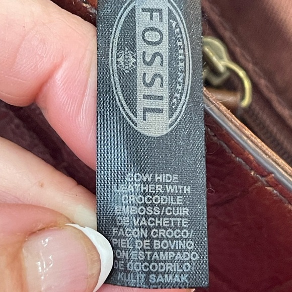 FOSSIL Brown Cowhide Leather Turn Lock Croc Embossed Crossbody Bag vintage bag - Picture 13 of 14